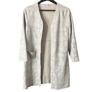 Laffaire Rustic Patchwork Square Cream Light Grey Open Front Cardigan Sz M